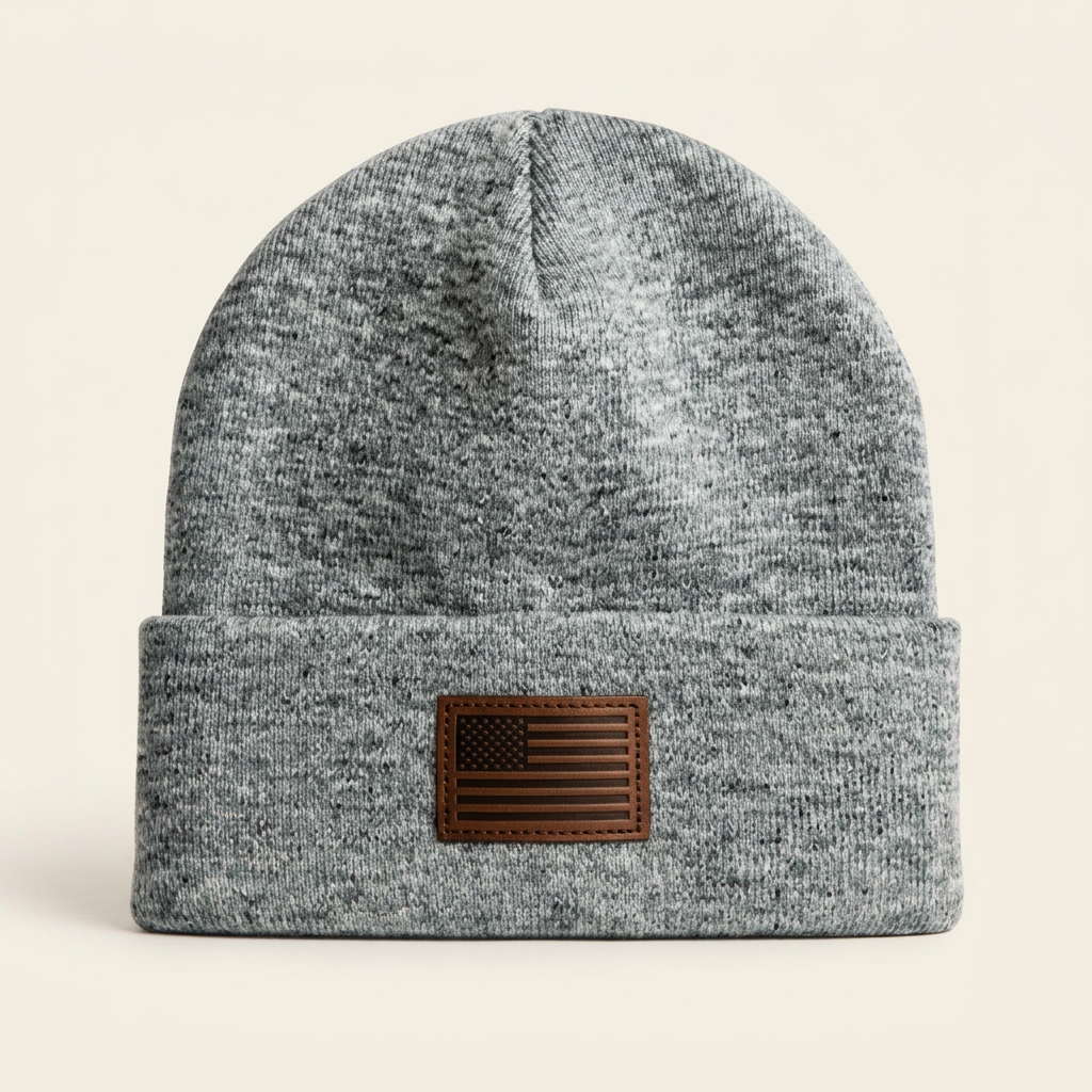 Grey American Flag One size fits all unisex Cuffed beanie. Fall and Winter Holiday Christmas Gift USA patriotic cozy boys and girls cute hat