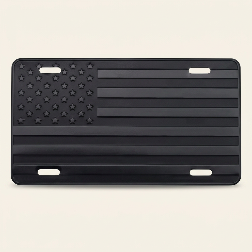 Matte Black American Flag Vanity Plate: Textured USA Car Tag
