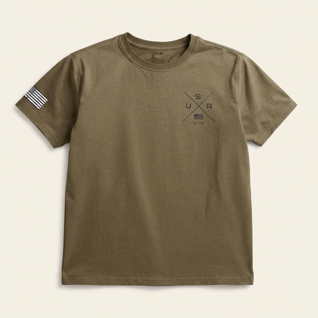 Military Green USA T-Shirt: American Flag Stamp, Patriotic Pride
