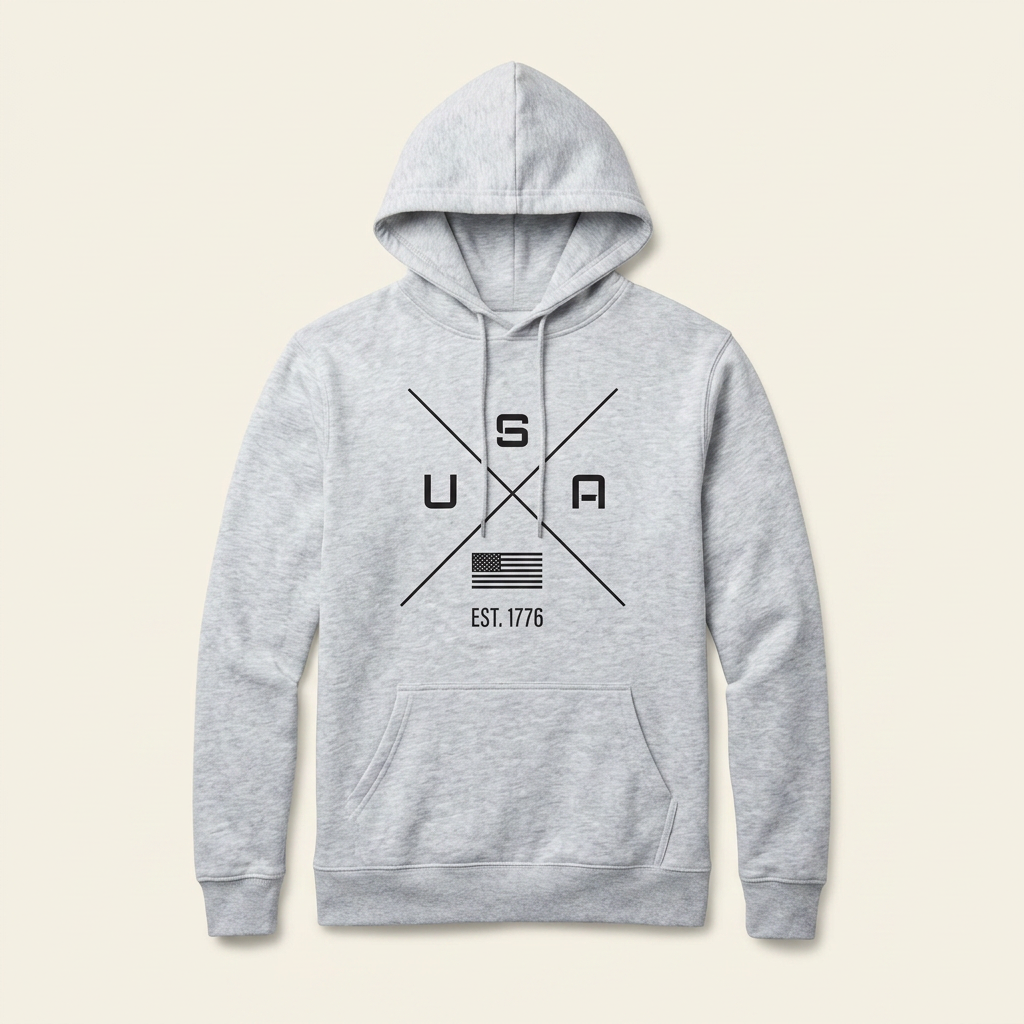 USA Hoodie - American Flag EST 1776 Pullover