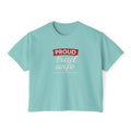 Proud Trad Wife Boxy Tee — Feminine Retro Script Couples Shirt