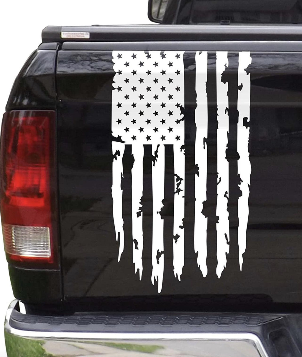 Distressed American Flag Tailgate Decal – 12x20 Black Vinyl Truck Sticker