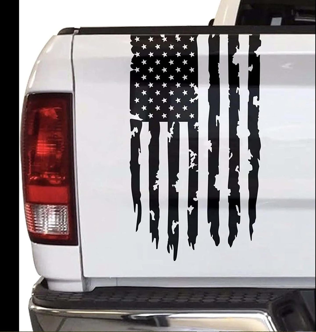 Distressed American Flag Tailgate Decal – 12x20 Black Vinyl Truck Sticker