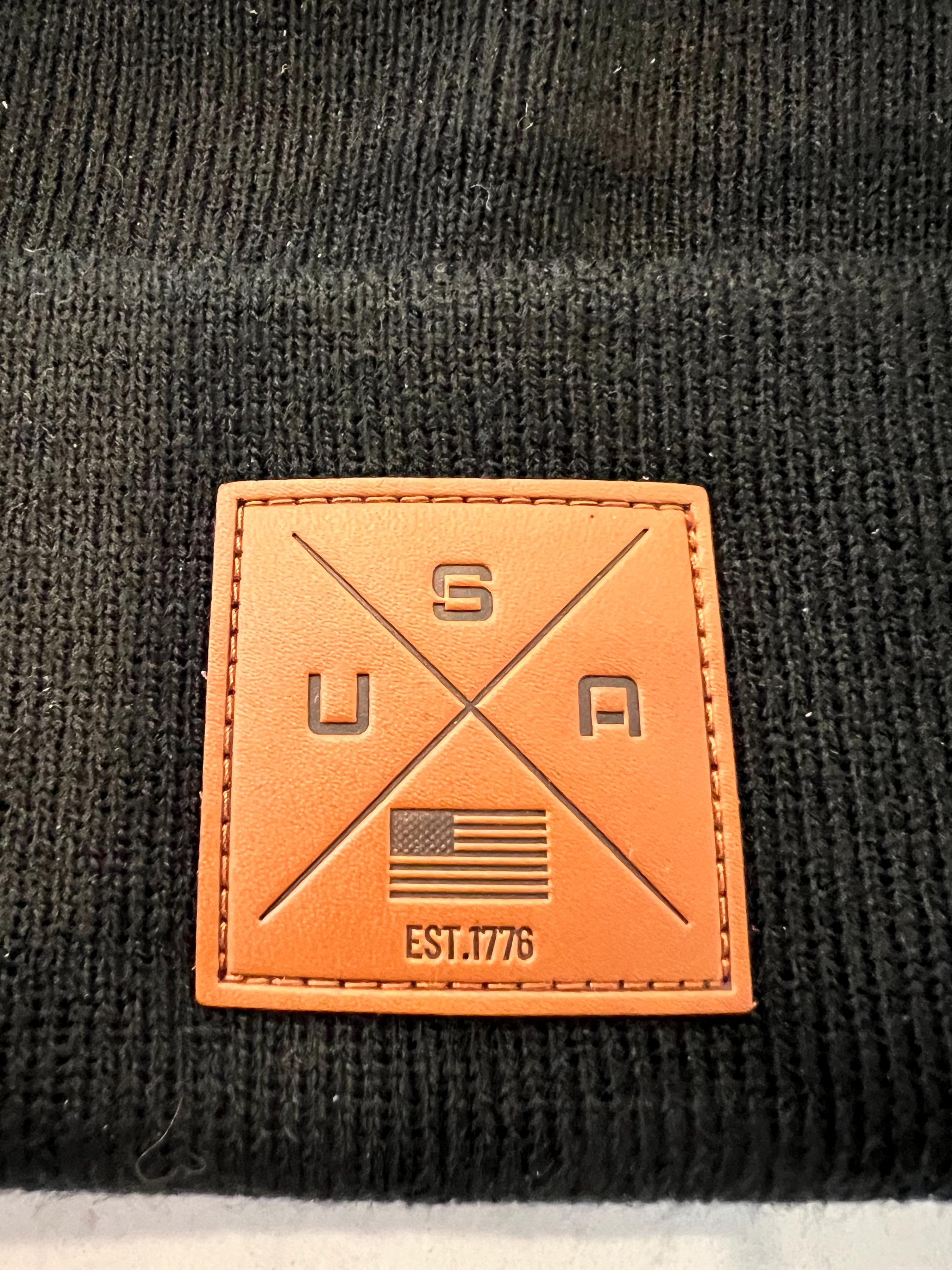 USA Leather Patch Beanie