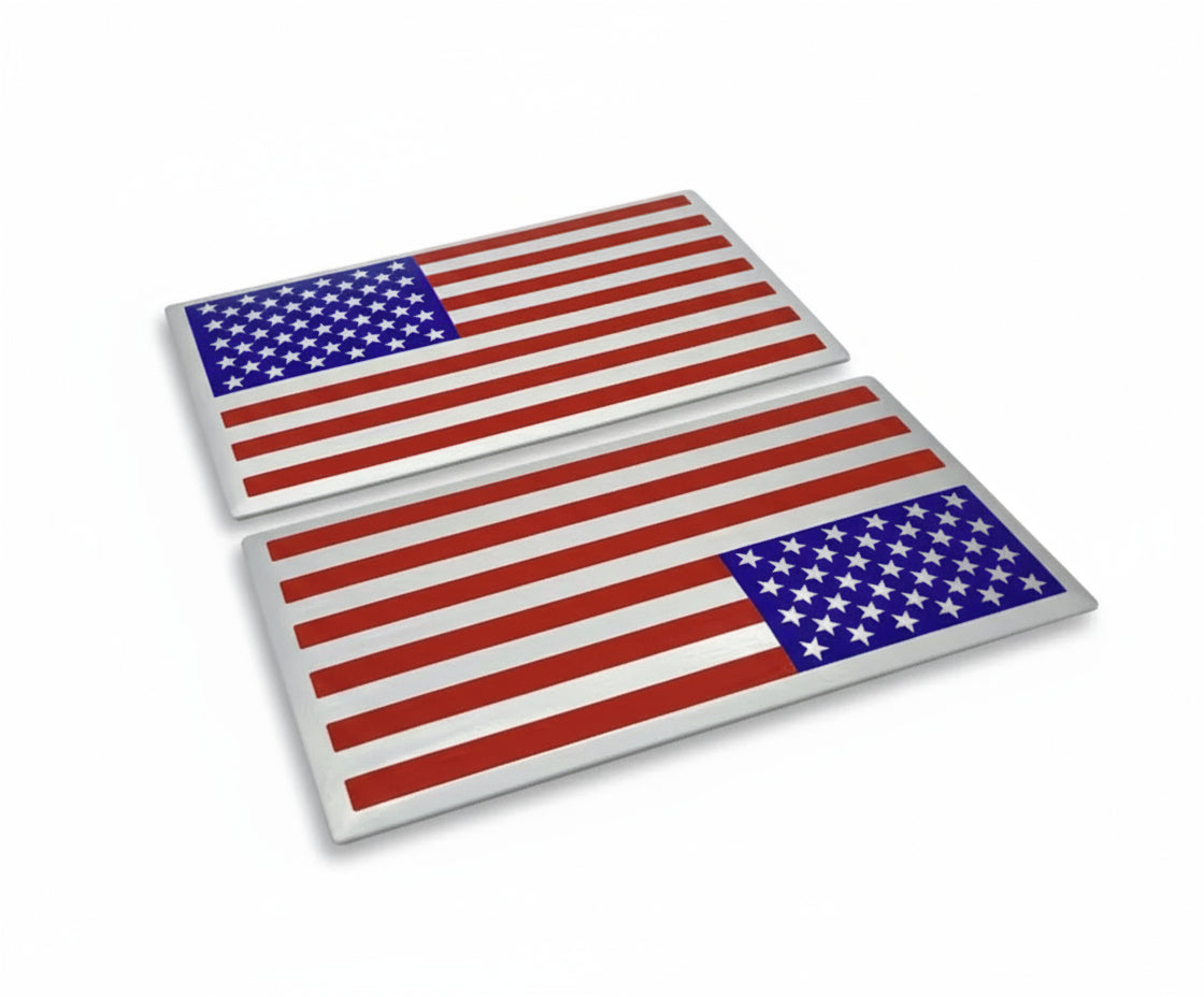 American Flag Decal: Red White Blue Metal Vinyl Sticker (5x3)