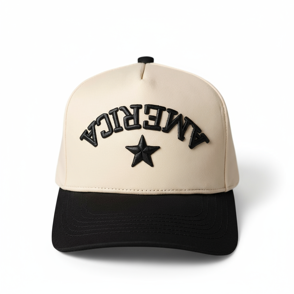 America Backwards Upside Down Hat - Black/Cream