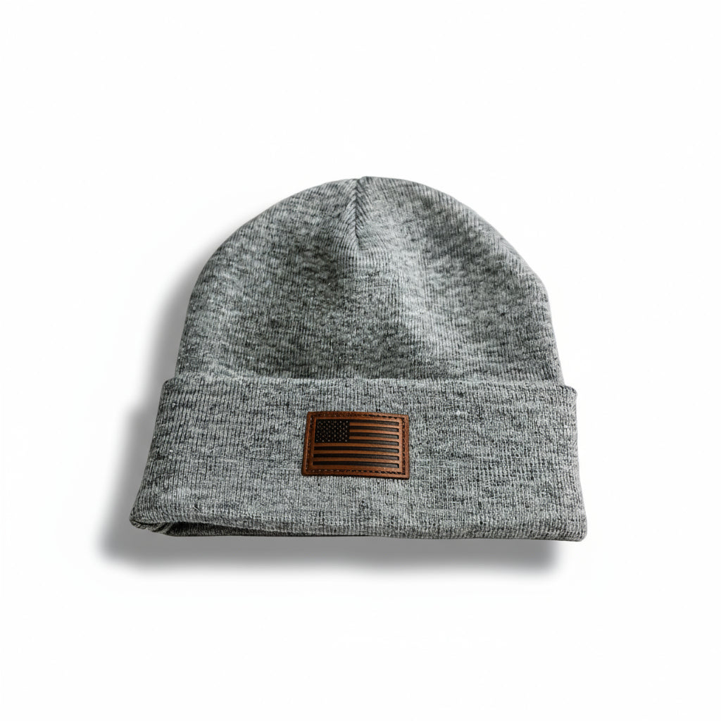 Grey American Flag Cuffed Beanie