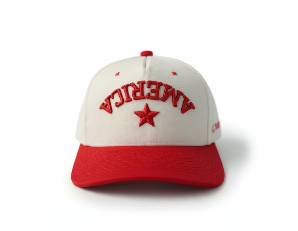 America Backwards Upside Down Hat - Red/Cream